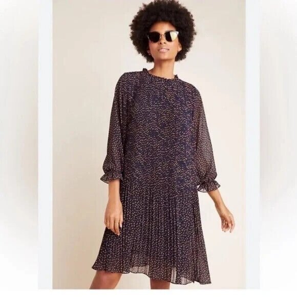 Anthropologie Dress Womens Medium 4 Vega Pleated Mini Lined Seen Worn Kept - Picture 1 of 6